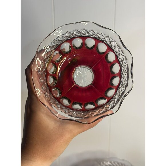 VTG Westmoreland Ruby Red Glass Compote Dishes Thumbprint Crimped Edge, Set of 6 - Picture 7 of 9
